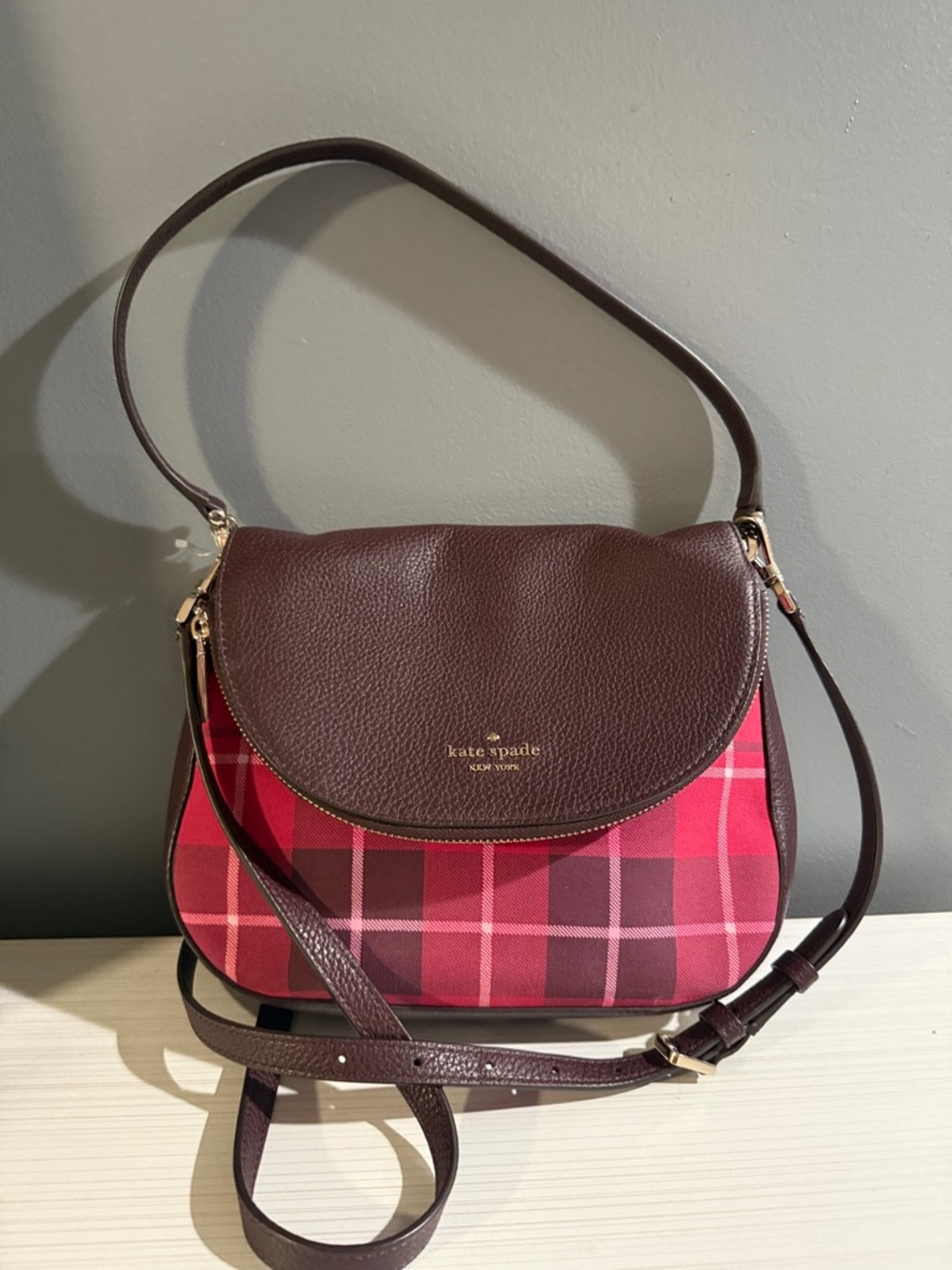 Kate Spade New York Leila Medium Plaid Shoulder Bag in the Berry Ice